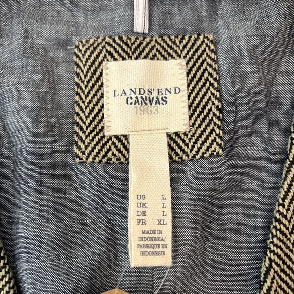 Lands End Canvas 1963 Sz Large Tan Herringbone Button With Chambray Back NWT - Picture 4 of 10